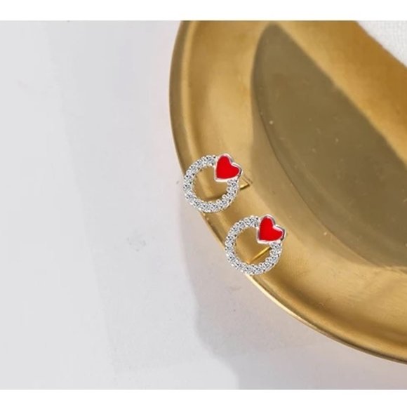 14k Gold Dainty Heart Stud Earrings Sterling Silver - Picture 3 of 8